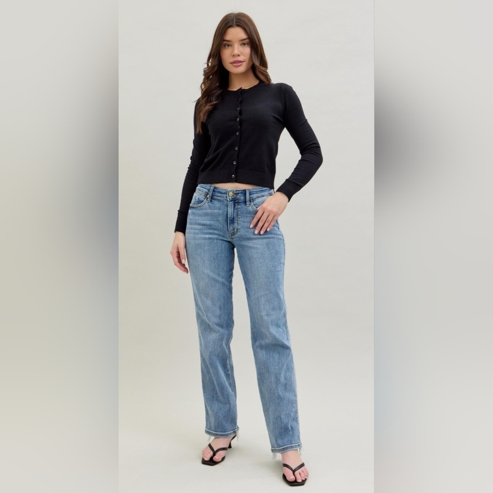 Judy Blue HR Light Wash Cell Phone Pocket Straight Fit Denim Dad Jeans 13/31 NWT